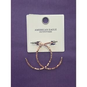 American Eagle Outfitters Open Hoop Earrings Square Rose Gold Tone Beads New